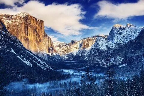 Картинки Йосемити США HDR гора зимние Природа Леса Парки Обл