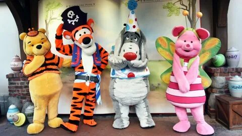 Pooh, Tigger, Eeyore & Piglet in Halloween Costumes Meet Us 
