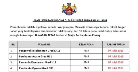 Majlis Perbandaran Kluang Jawatan Kosong - Jawatan Kosong Te