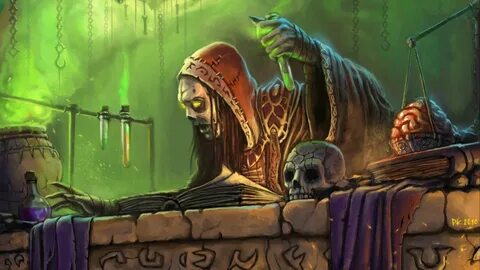 Witch illustration, World of Warcraft, video games, skull, u
