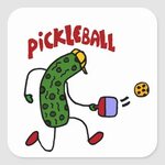 Funny Pickle Playing Pickleball Action Design Square Sticker