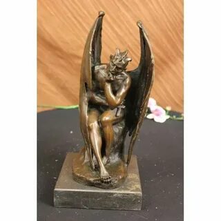 Bronze Marble Statue Lucifer Demon Fallen Angel Satan. Statu