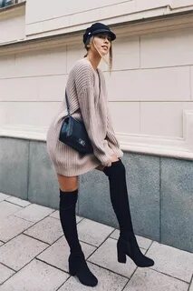What Goes With A Sweater Dress 2019 Atuendo con botas largas