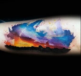 Watercolor tattoo sunset sky brilliant colors Sunset tattoos