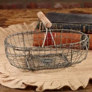 Farmhouse Oval Wire Basket With Wood Handle Farm Basket Etsy