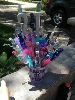 Booze Bouquet! 21 mini bottles of alcohol and everything els