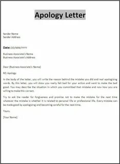 Professional Apology Letter - Free sample letters of apology