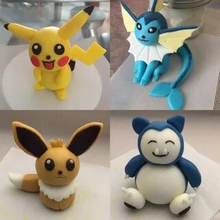 Pokémon characters in fondant: Pikachu, Vaporeon, Eevee and 