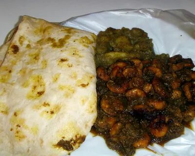 File:Dhalpurie Roti, Channa and Potato, Curry Shrimp, Trinid