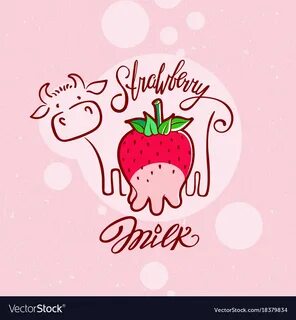 Red sweet berry with a cow drawing strawberry milk