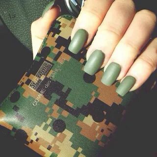 Matte army green Camouflage nails, Military nails, Green nai