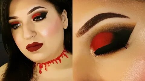 DRAMATIC RED and BLACK CUT CREASE Vampire Girl Halloween Mak