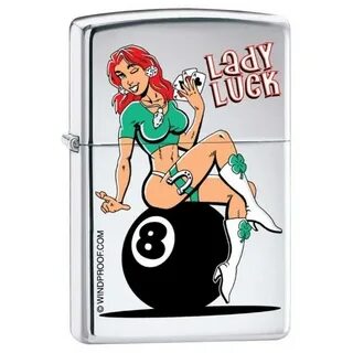 Zippo Lighter - Lady Luck High Polish Chrome - Lighter USA