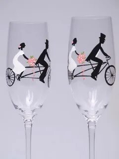 Hand Painted Decoration Wedding Toasting Flutes Set of 2 Ets