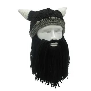 Mr.Kooky Barbarian Viking Beanie Beard Horn Hat Handmade Kni