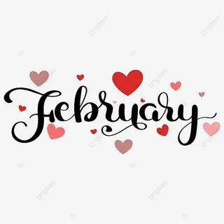 Hello February Month Text Hand Lettering With Hearts Of Love