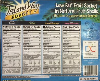 Island Way Fruit Shell Sorbet Ingredients List Nutrition Fac