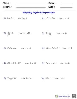 Pre-Algebra Worksheets Algebraic Expressions Worksheets