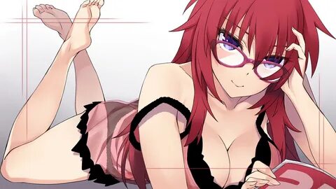 books, boobs, cleavage, dress, long hair, panties, purple eyes, redhead, se...