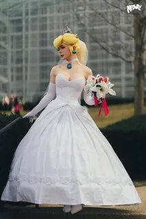 Women Model Blonde Cosplay Princess Peach Wedding Dress Wall