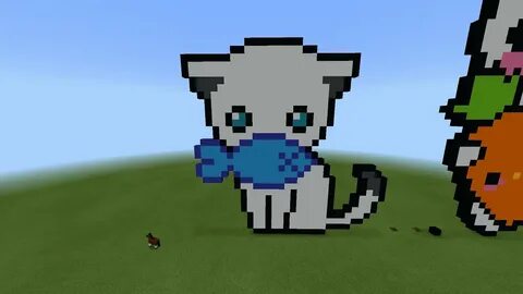 Minecraft Tutorial: How To Make Cat Bring A Fish Pixel Art -