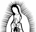 Virgin of Guadalupe. Black and white clipart illustration of