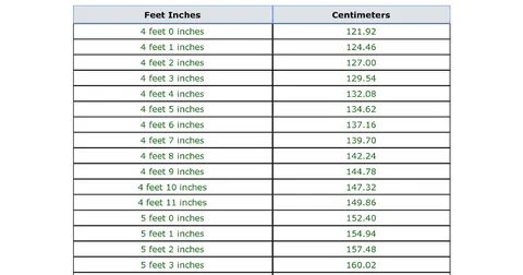 170 Cm To Feet And Inches Cm To Inches Conversion Table All 