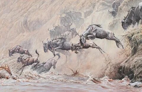 Leap of Faith Wildebeest Painting original painting by Alan 