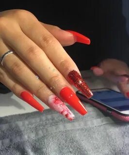 @damnlolaa 🧠 Red acrylic nails, Ballerina nails, Long acryli