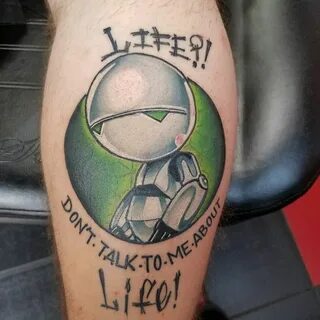 Hitchhiker's guide to the Galaxy Marvin neotraditional tatto