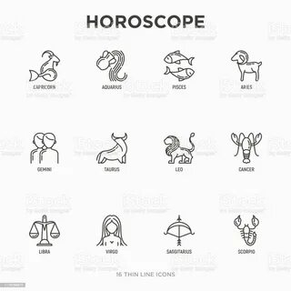 Horoskop Dünne Linie Symbole Gesetzt Sternzeichen Steinbock 