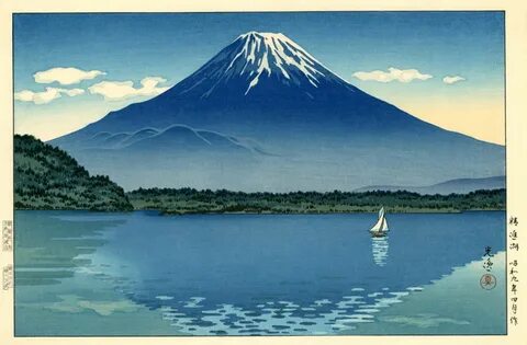 Japanese Mountain Fuji Sailboat Painting Lake Shoji Koitsu - Etsy Japon paysage,