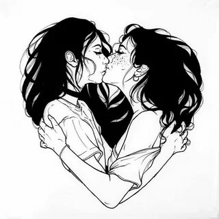 #две тян #арт #лесби #сердечко #поцелуй #ЛГБТ Изображение та