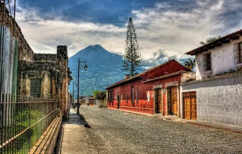 Обои город, улица, HDR, вулкан, Гватемала, Guatemala, Antigu