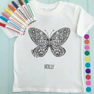 Personalised Doodle Butterfly Colour In T Shirt, 1 of 3.