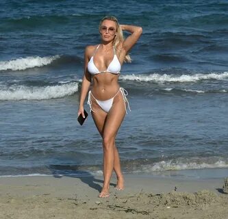 Amber Turner in a White Bikini on the Beach in Ibiza 07/19/2