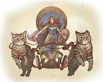 Freya And Her Cat Chariot-garbed Version Digital Art by Dani