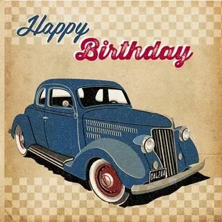 Blue Hotrod Happy Birthday Greetings Card