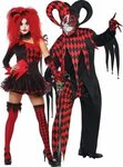 Red Jesterina Harley Quinn Halloween Clown Fancy Dress Costu