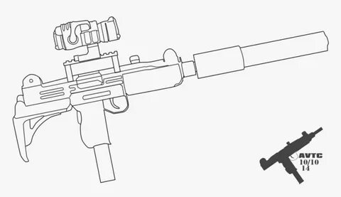 Drawing Pistol Uzi - Gun Drawings Uzi, HD Png Download - kin