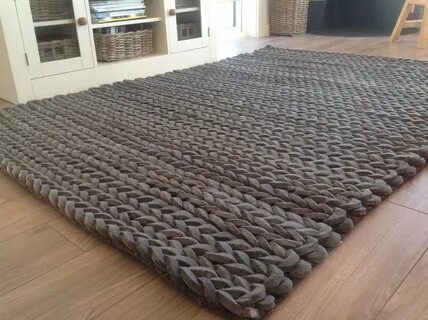 FAB THICK HAND LOOMED CHARCOAL GREY PLEATED WOOL RUG 90cm x 