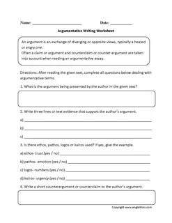 Argumentative Worksheets English Language Arts Reading worksheets, Writing works