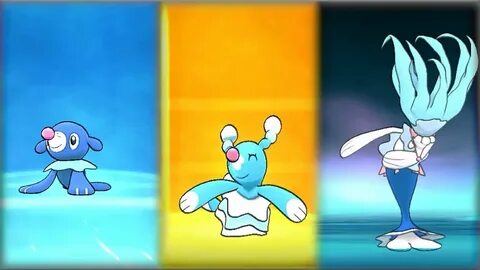 Popplio evolves into Brionne and then into Primarina in Poké