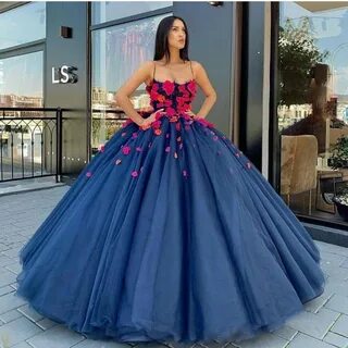 flowers prom dresses hand made flowers puffy tulle navy spag