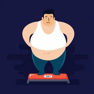 Weight problem drawing fat man weighing icon Vectors graphic