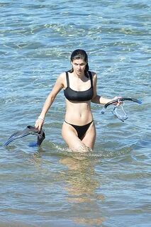 Celebrity Bikini - Alexandra Daddario in a Black Bikini at a