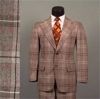 Vintage Mens Suit 1970s AMERICAN MOD Brown Plaid 2 Two Piece