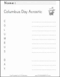 Columbus Day Acrostic Poem - Free Printable Worksheet for Ki