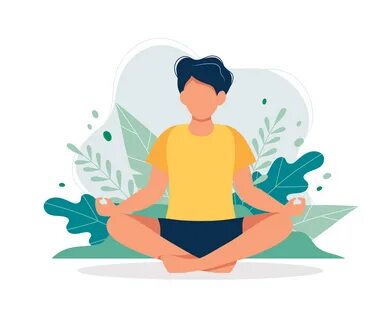 Man meditating in nature and leaves. Concept illustration fo