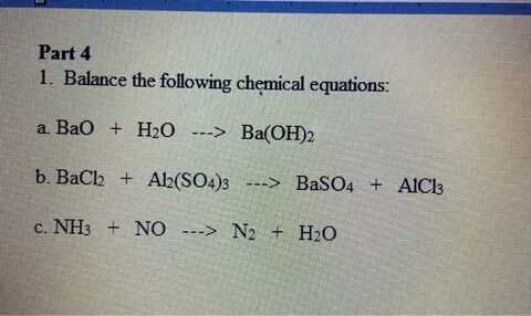 Solved Part 4 1. Balance the following chemical equations: a